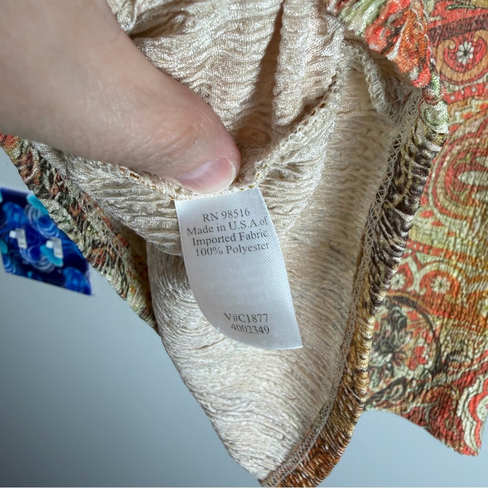 Coldwater Creek Orange Yellow Paisley Print Short Sleeve Top Boho Hippie Medium - Picture 3 of 7